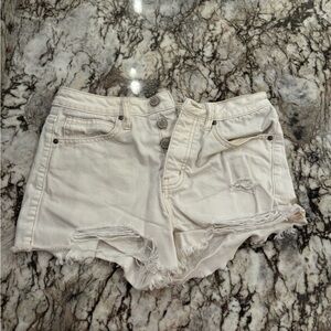 Women's White Distressed Denim Shorts